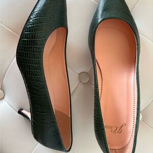 J. Crew Dark Green Croc-Embossed Pointed-Toe Pumps